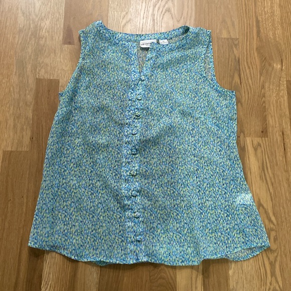Liz Claiborne Tops - Liz Claiborne Petite Women’s Blue Green Button Down Polyester Tank Top Shirt